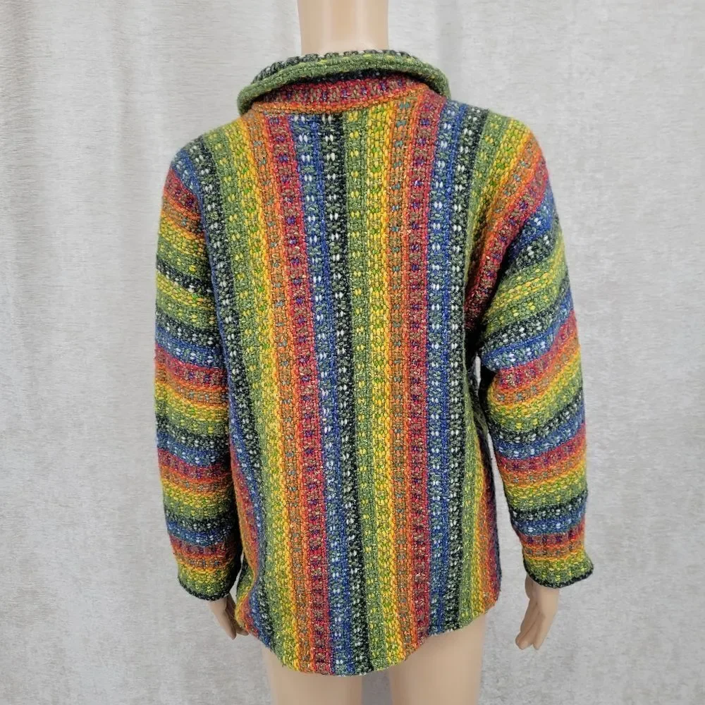 Vintage Hippie Wool Rainbow Woven Knit Full Zip Jacket Unisex 70s?